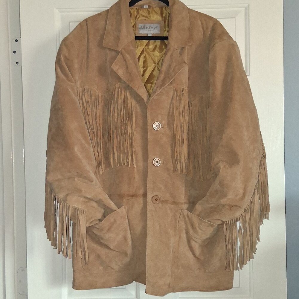 Vintage Leather Brand Tan Leather Jacket with Fringe